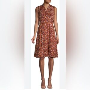 Nanette Lepore Brown and Orange Pleated A-Line Midi